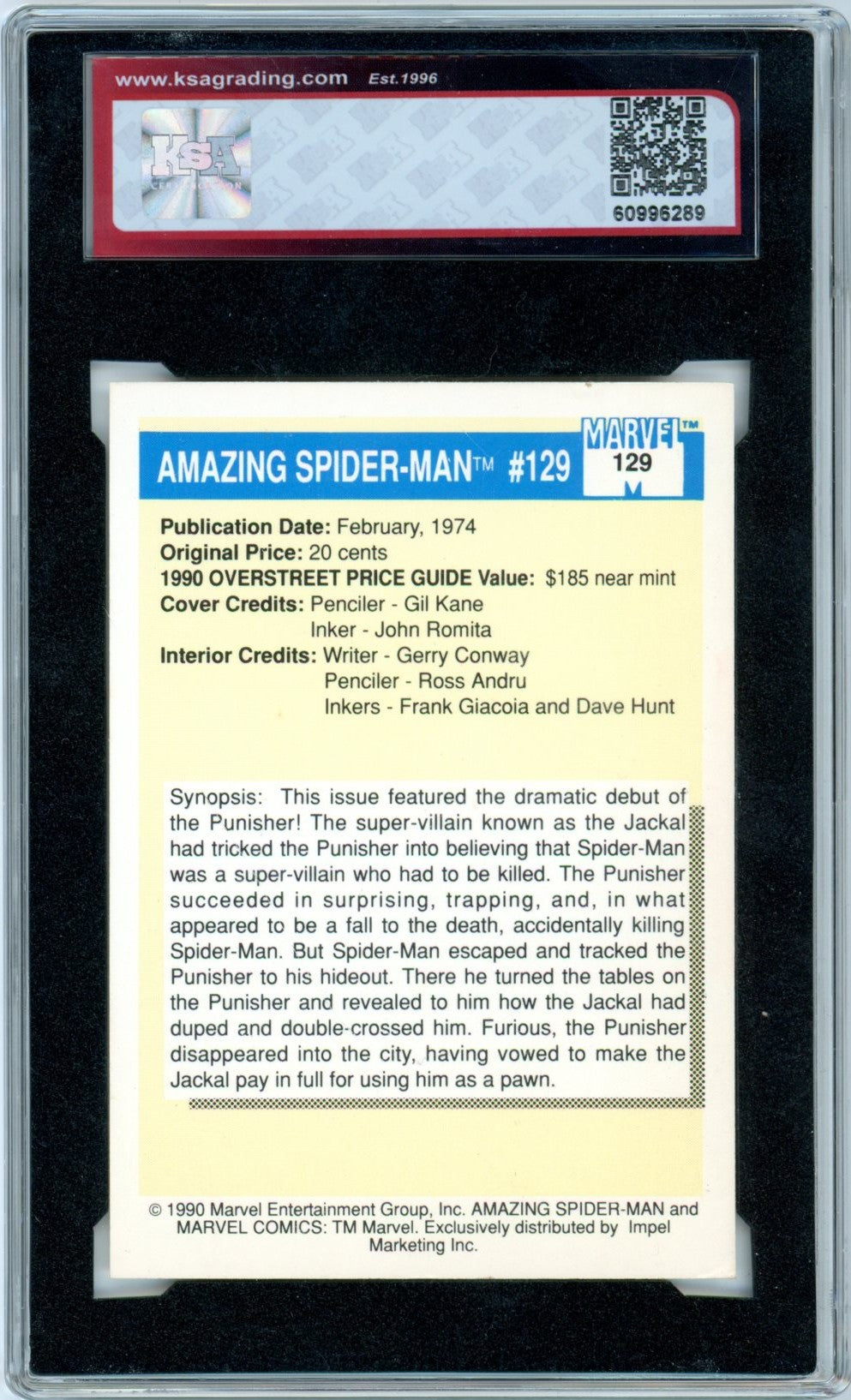 1990 Impel Marvel Universe Amazing Spider-Man #129 MVC Graded Card KSA 5