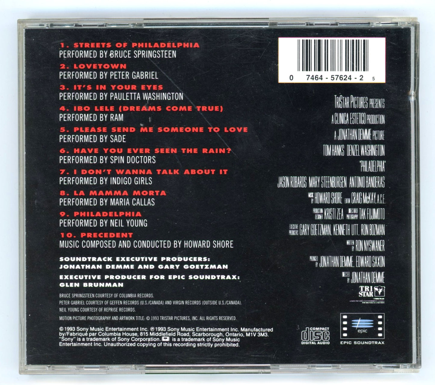 Philadelphia (1993) Motion Picture Soundtrack Vintage CD