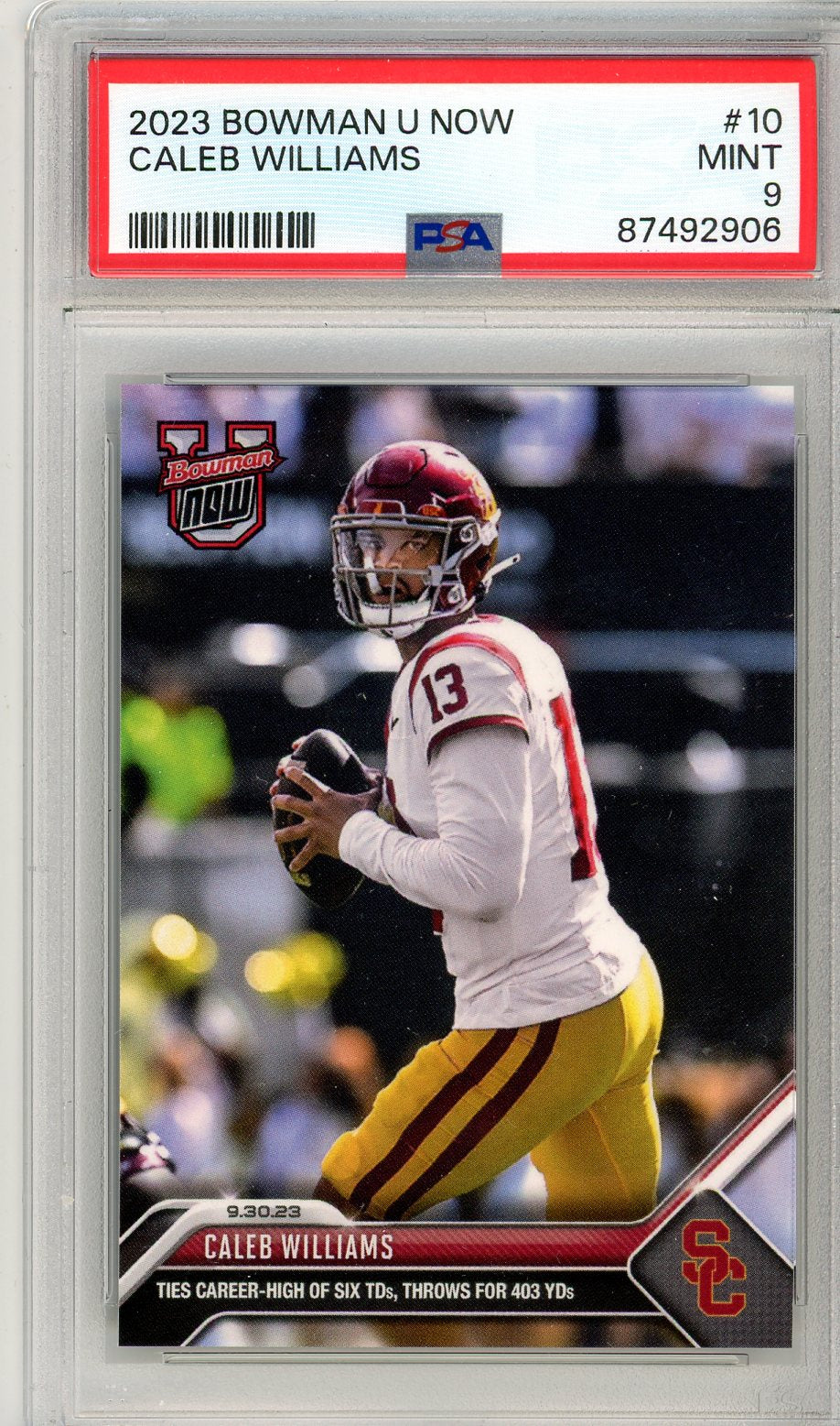 2023 Bowman U Now Caleb Williams Graded Football Card #10 PSA 9