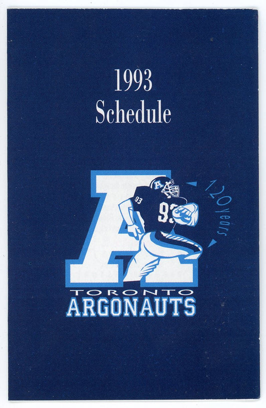 1993 Toronto Argonauts Pocket Schedule CFL Football