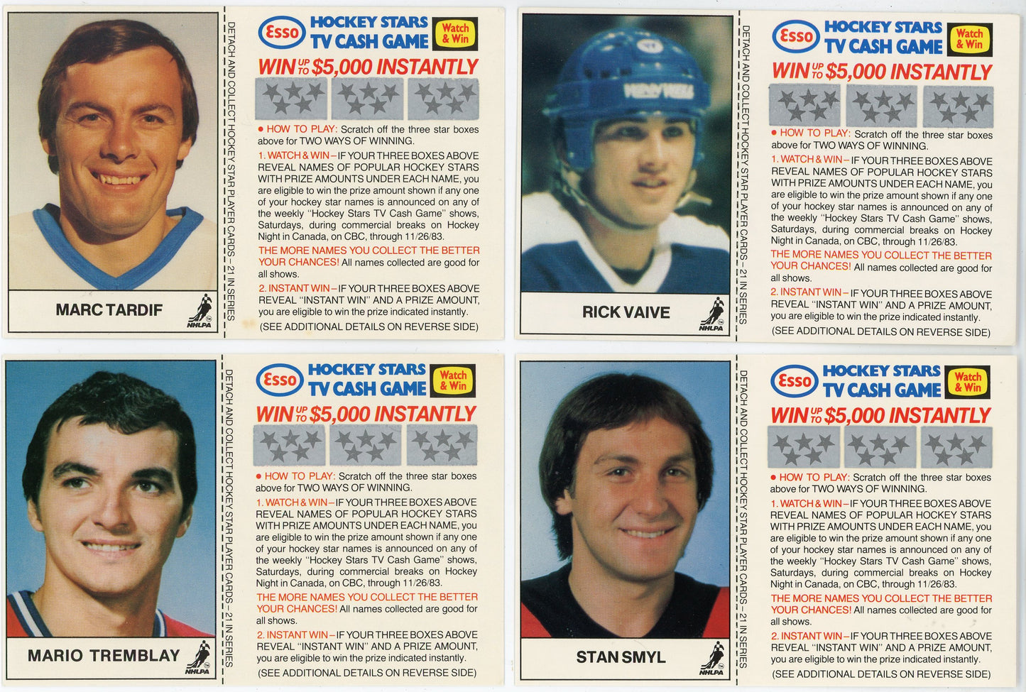 1983/84 Esso Hockey Stars TV Cash Game Unscratched Card Complete Set (21 Cards)