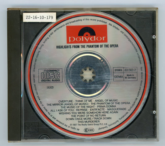 Highlights from The Phantom of the Opera (1987) Broadway Musical Soundtrack Vintage CD
