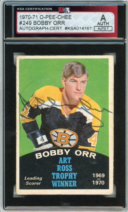 1970/71 OPC O-Pee-Chee Bobby Orr Graded Autograph Card #249 KSA Authenticated AUTO 7