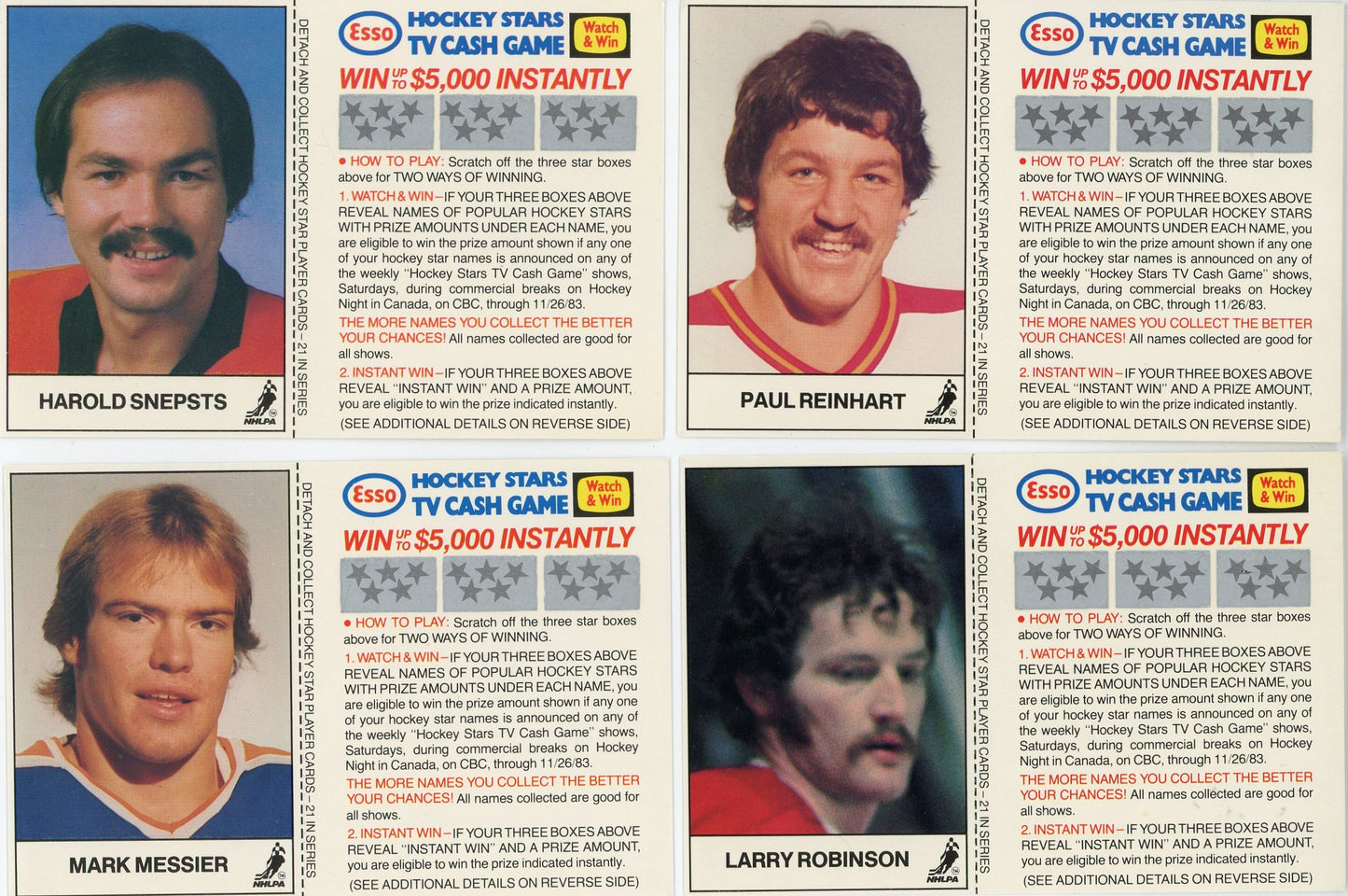 1983/84 Esso Hockey Stars TV Cash Game Unscratched Card Complete Set (21 Cards)