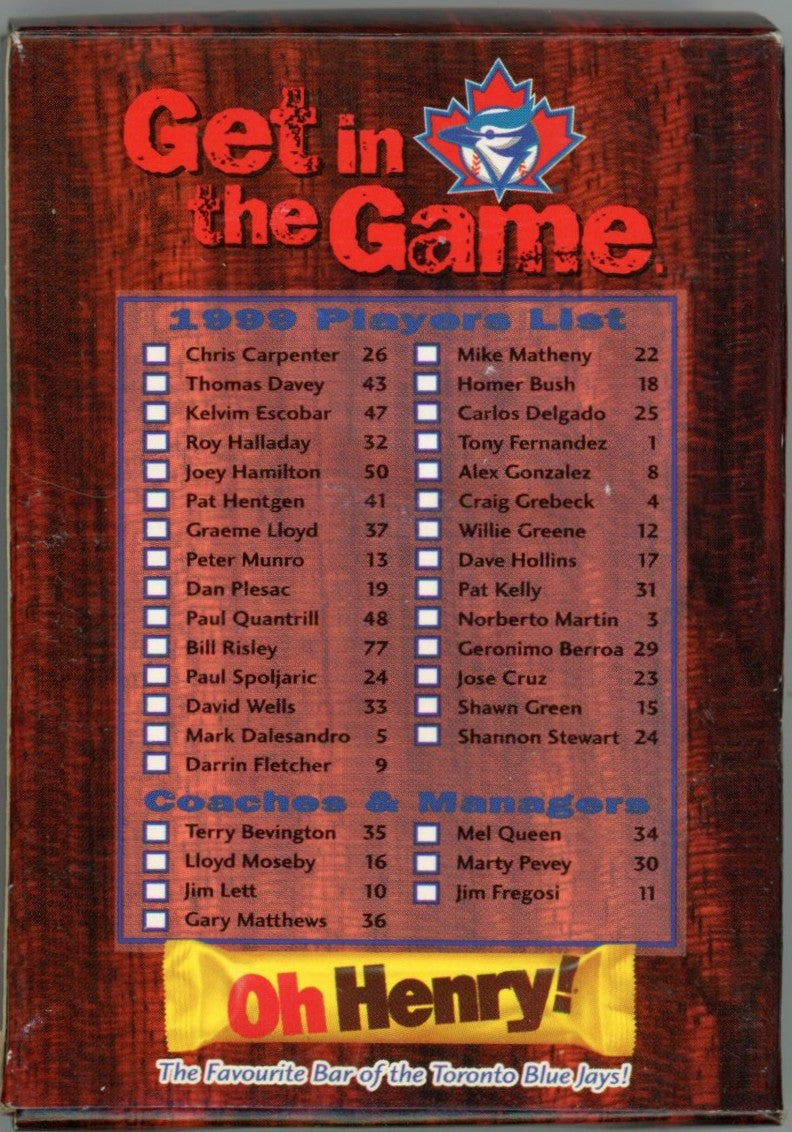 1999 Oh Henry! Toronto Blue Jays Baseball Card Complete Set (36 Cards) Opened