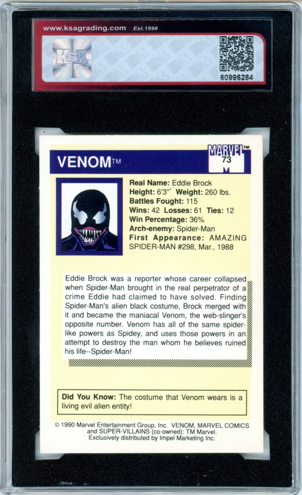1990 Impel Marvel Universe Venom #73 Super-Villains Graded Card KSA 10