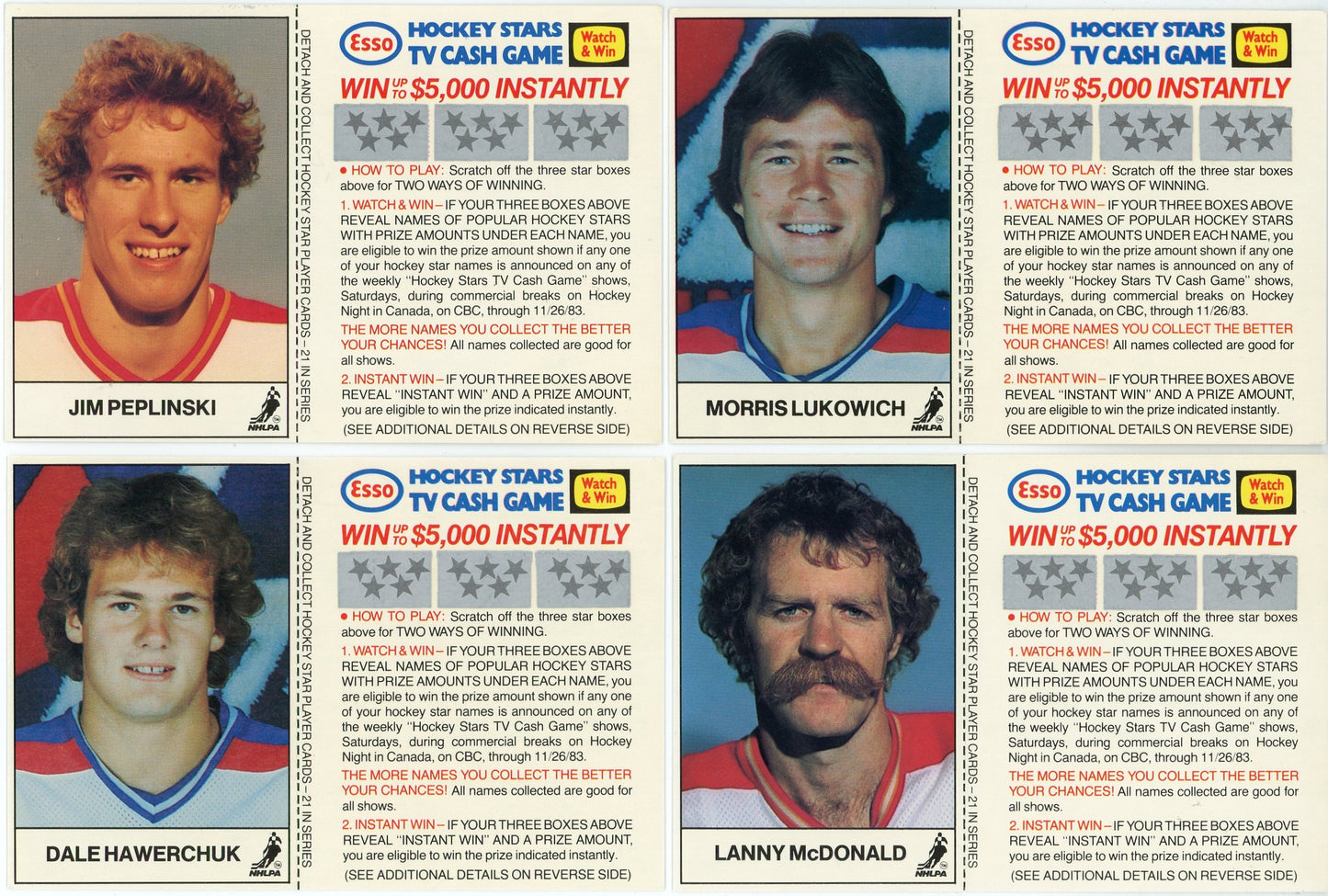 1983/84 Esso Hockey Stars TV Cash Game Unscratched Card Complete Set (21 Cards)