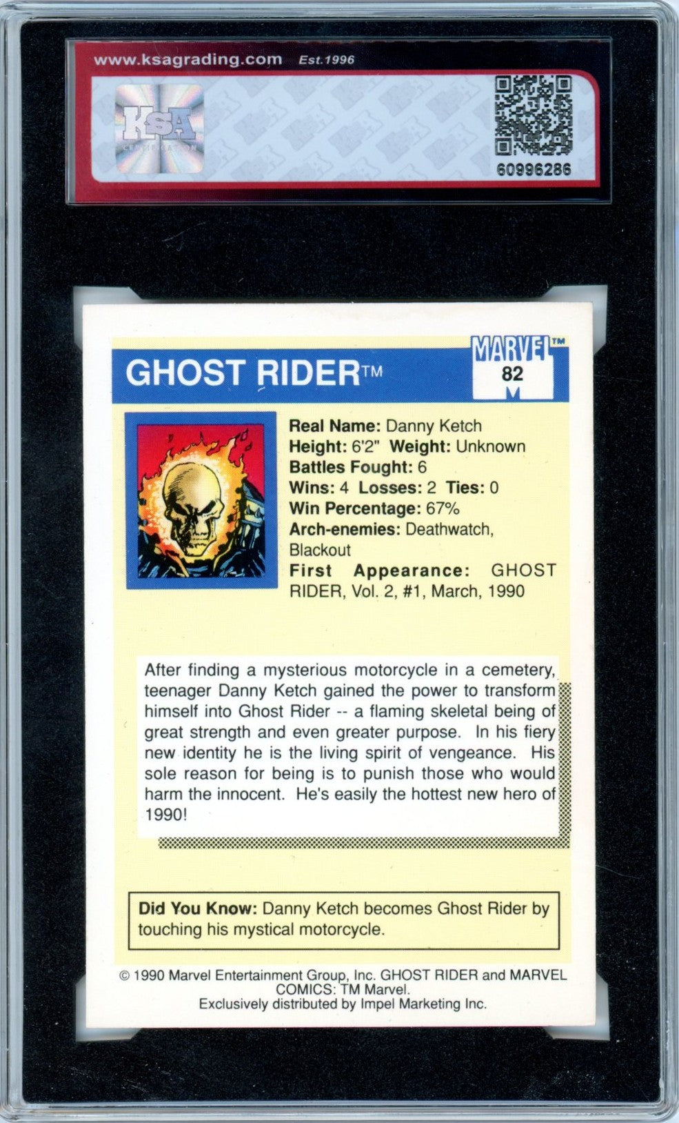 1990 Impel Marvel Universe Ghost Rider #82 Rookies Graded Card KSA 8