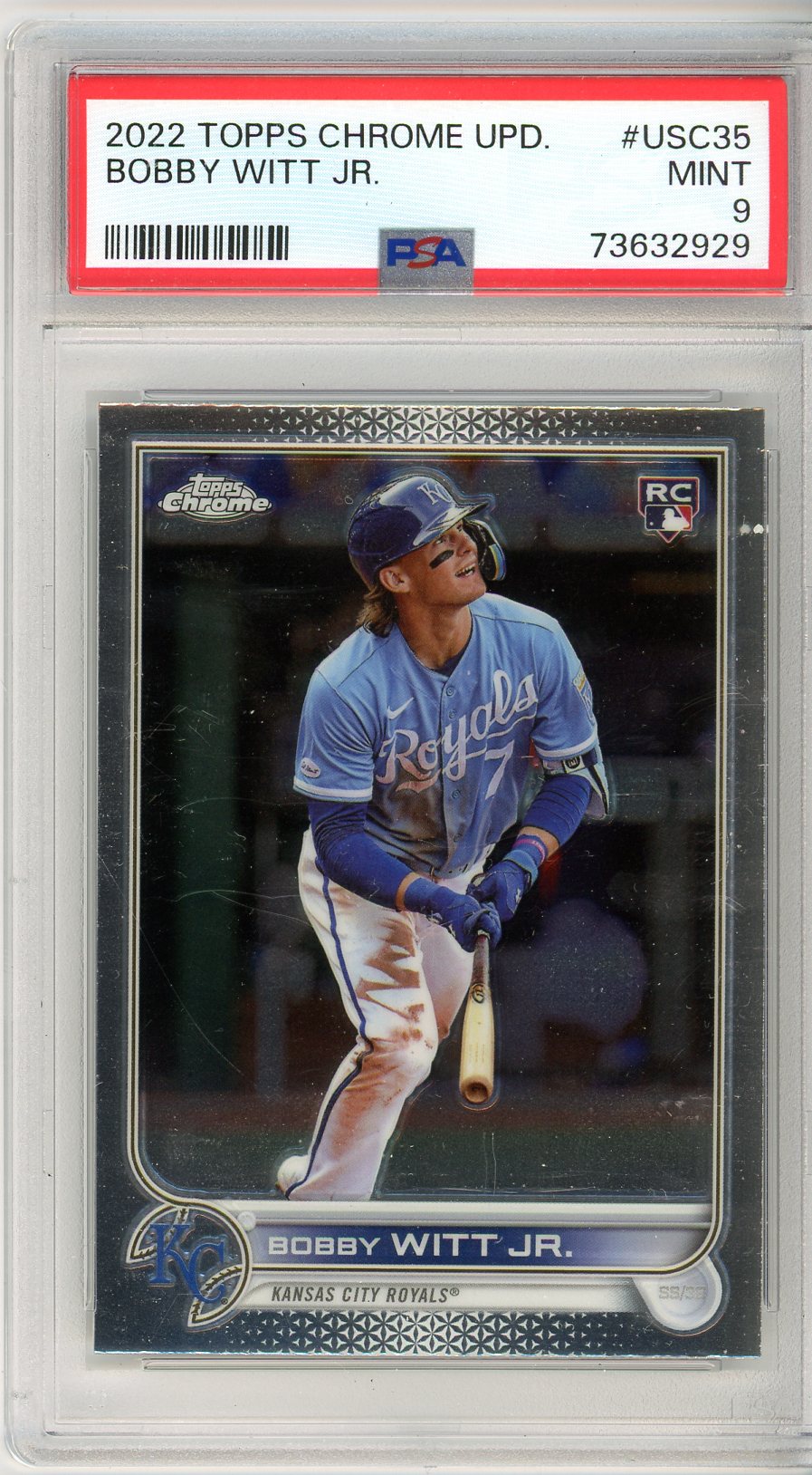 2022 Topps Chrome Bobby Witt Jr. Graded Rookie Card #USC35 PSA 9