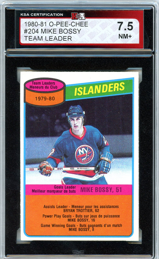 1980/81 OPC O-Pee-Chee Mike Bossy Team Leaders Graded Card #204 KSA 7.5