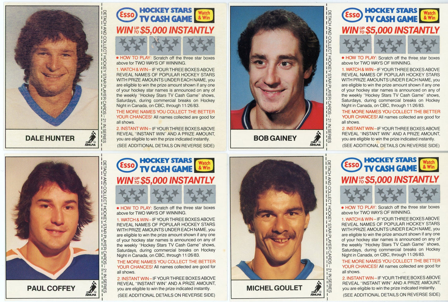 1983/84 Esso Hockey Stars TV Cash Game Unscratched Card Complete Set (21 Cards)