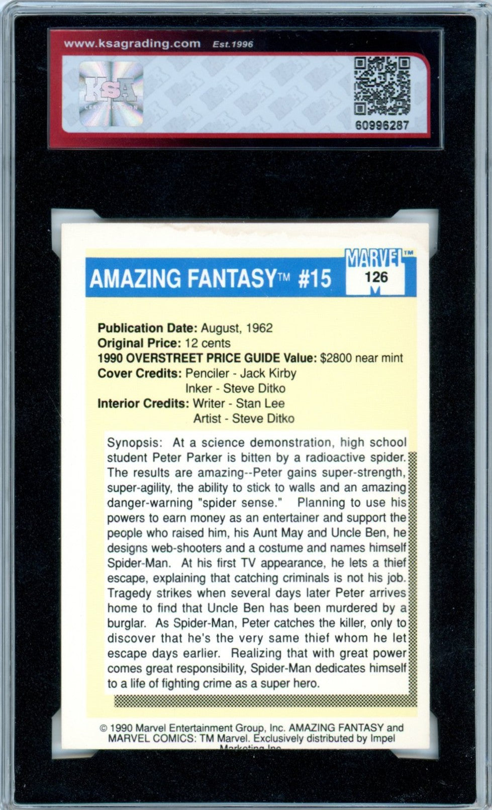 1990 Impel Marvel Universe Amazing Fantasy #15 MVC #126 Graded Card KSA 5