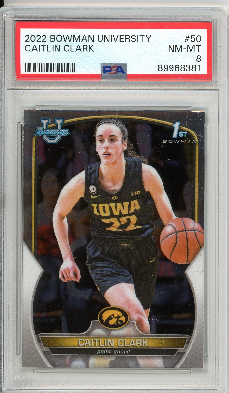 2022 Bowman University Caitlin Clark Graded Basketball Card #50 PSA 8