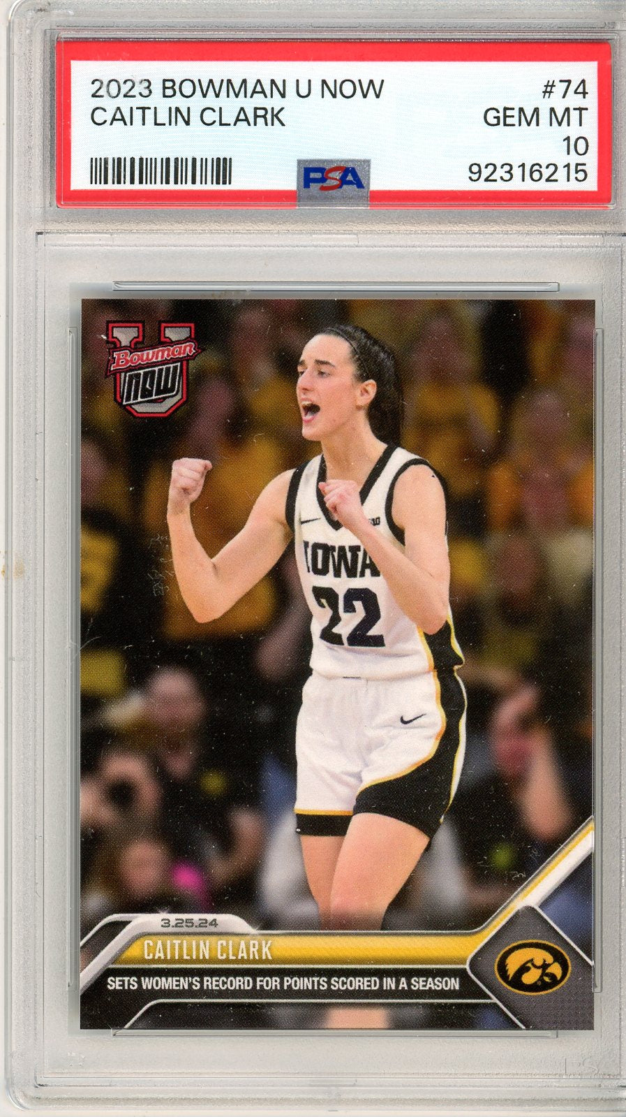 2023 Bowman U Now Caitlin Clark Graded Basketball Card #74 PSA 10