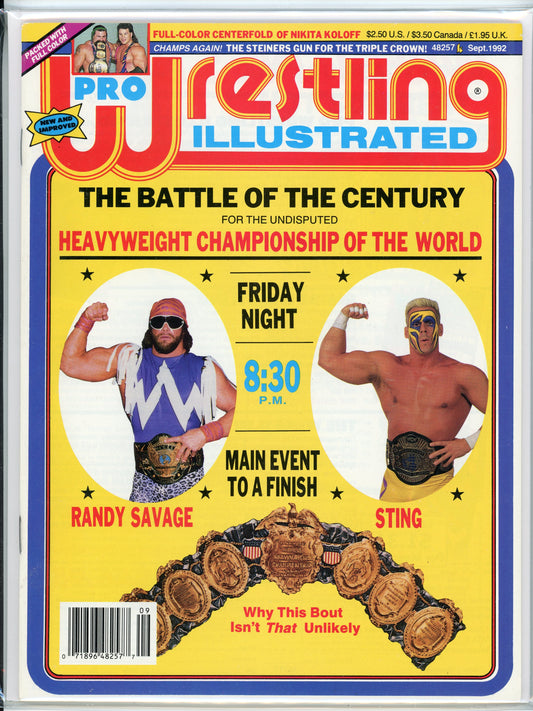 Pro Wrestling Illustrated Vintage Magazine (September, 1992) Randy Savage, Sting