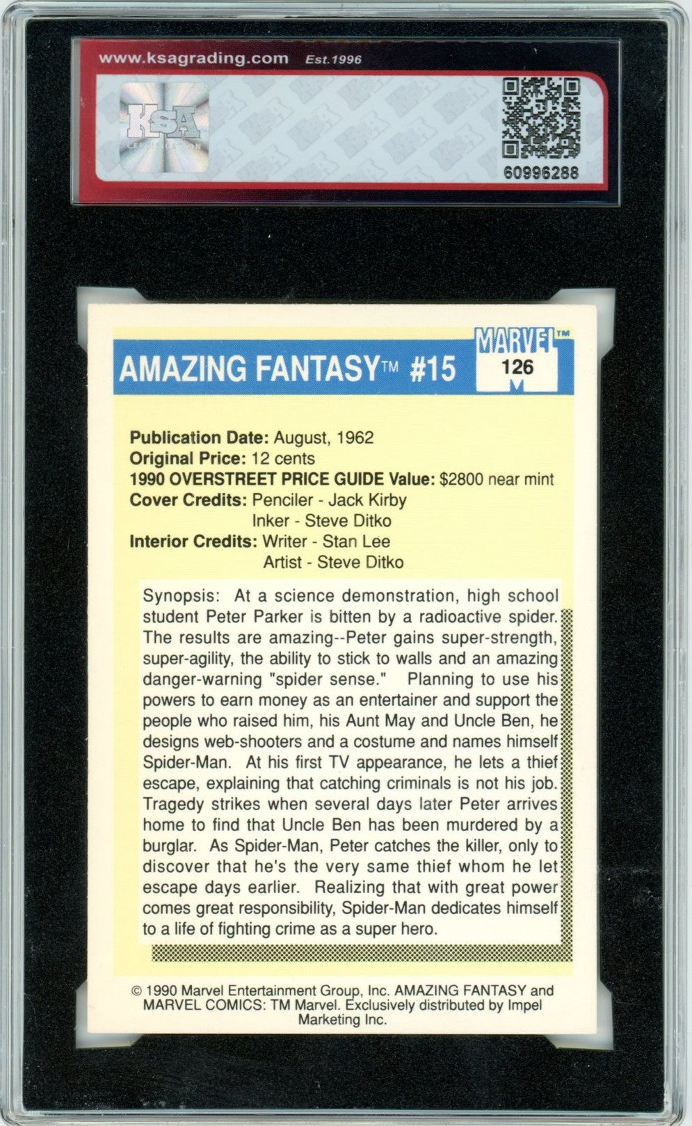 1990 Impel Marvel Universe Amazing Fantasy #15 MVC #126 Graded Card KSA 9