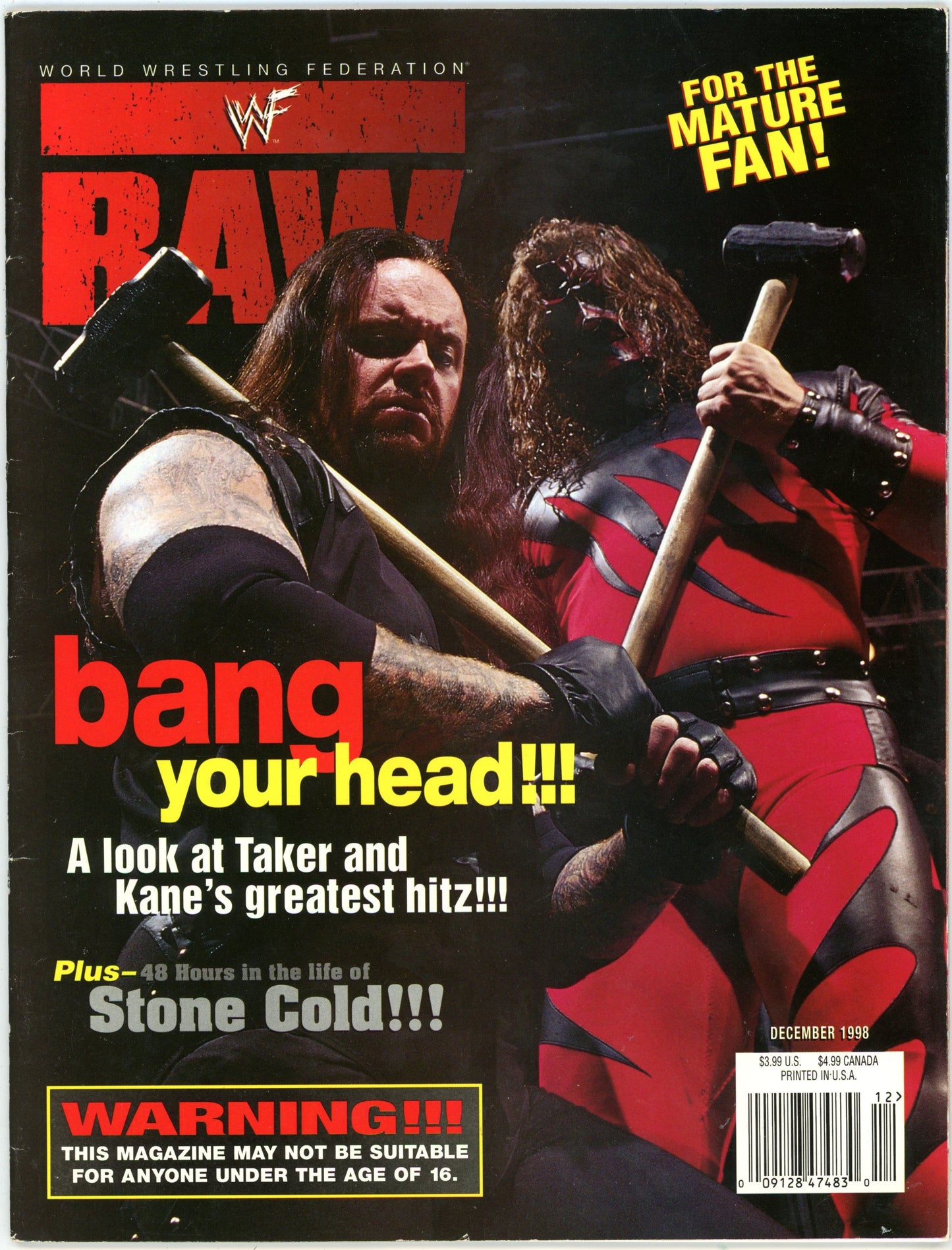WWF WWE Raw Vintage Wrestling Magazine (December 1998) Kane, Undertaker Cover