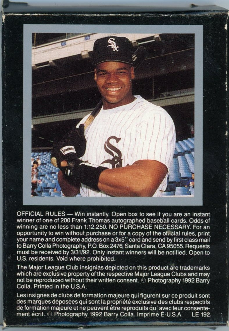 1992 Barry Colla Frank Thomas Limited Edition Baseball Card Complete Set (12 Cards) Opened