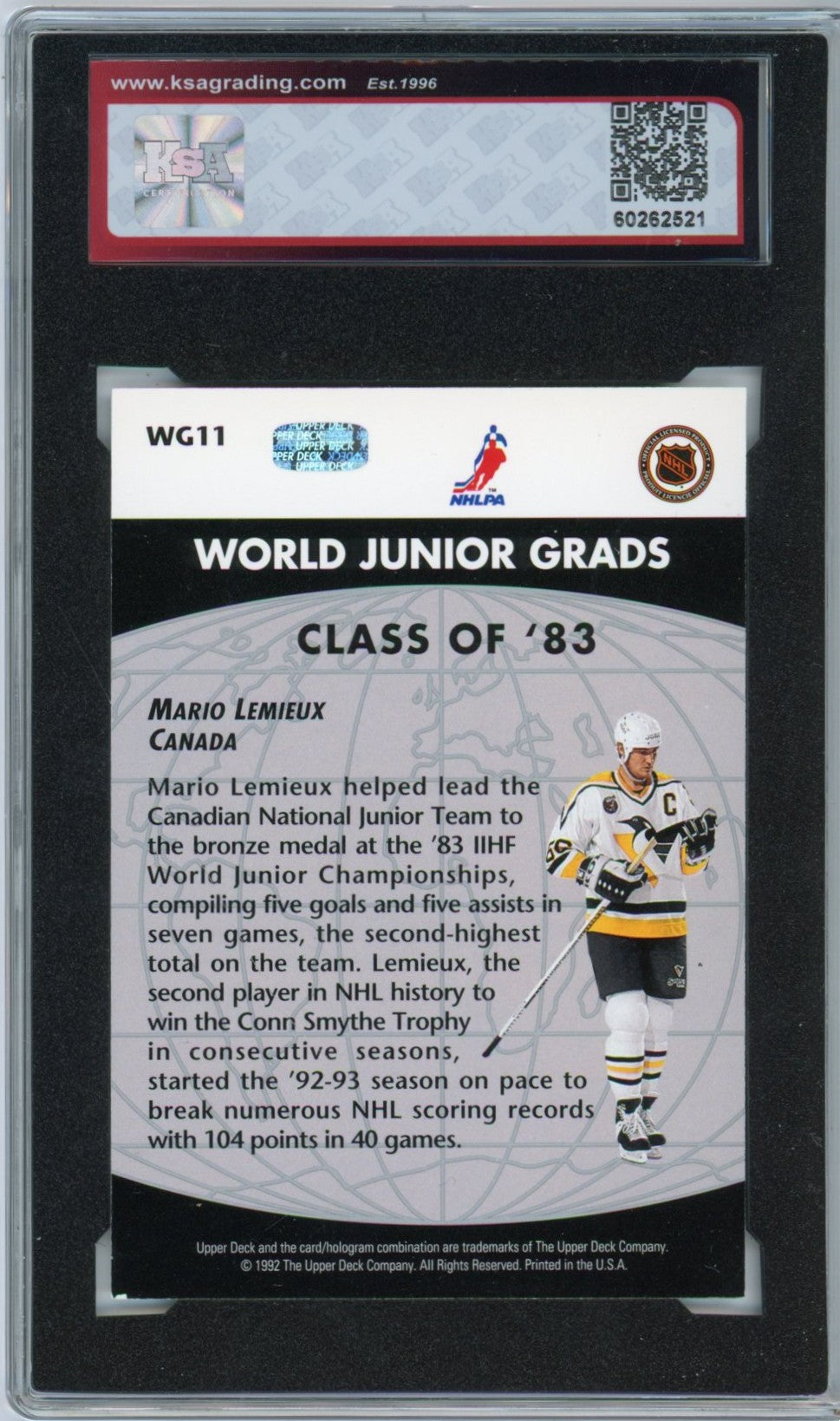 1992/93 Upper Deck Mario Lemieux World Junior Grads Graded Hockey Card #WG11 KSA 8
