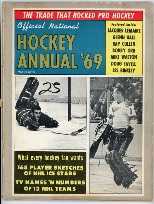 1969 Official National Hockey Annual Vintage Magazine Jacques Plante, Glenn Hall