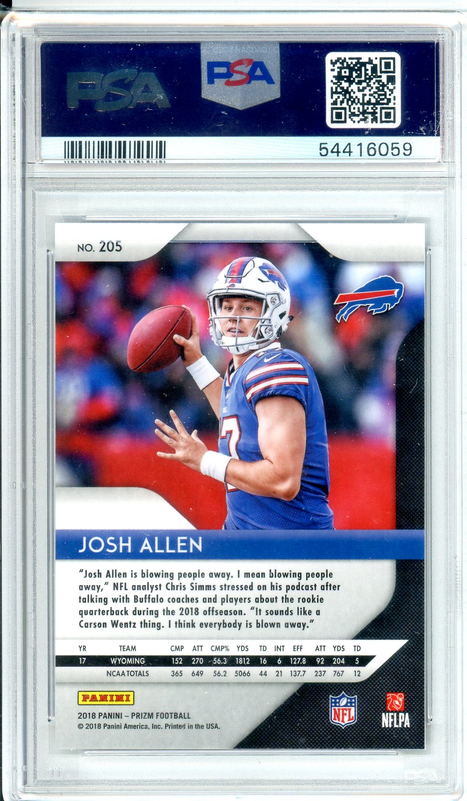 2018 Panini Prizm Josh Allen Graded Rookie Card #205 PSA 10