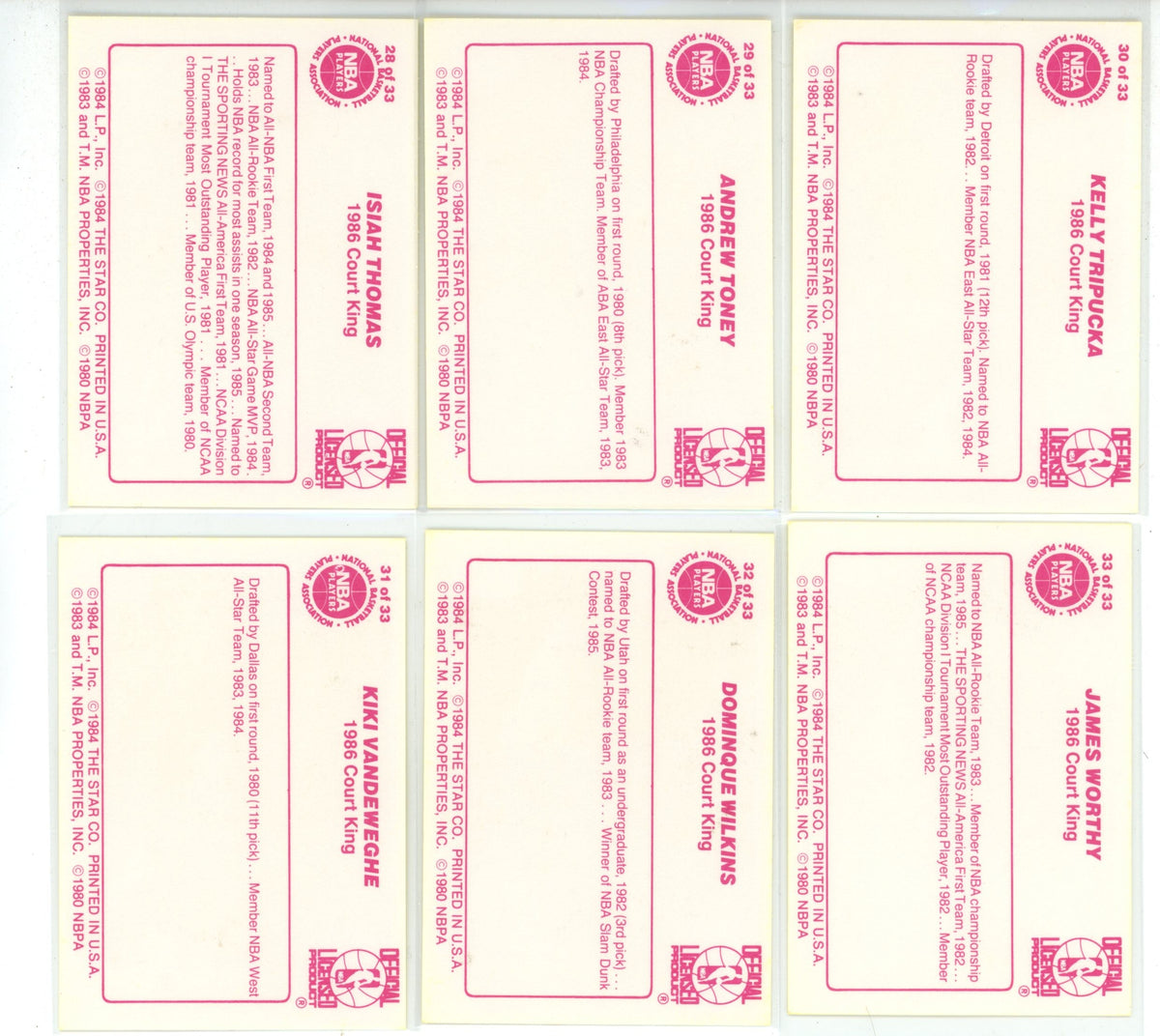 1986 Star Company Court Kings Basketball Complete Set. (33 Cards) EX/NMT Michael Jordan Rookie