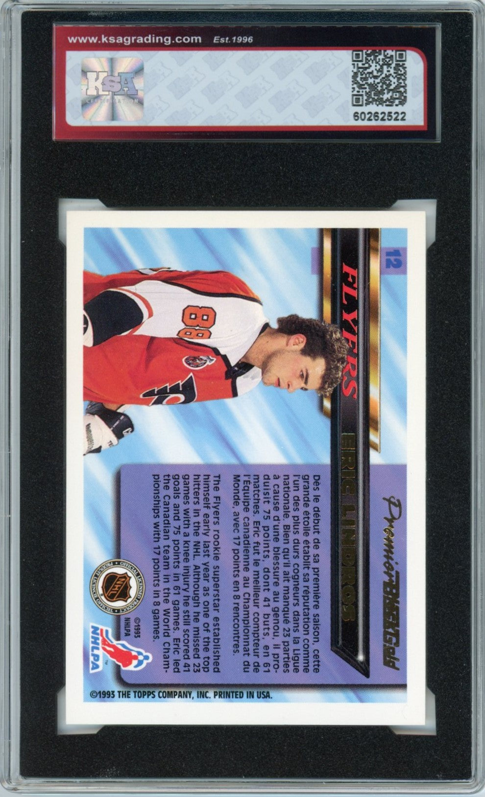 1993/94 OPC O-Pee-Chee Premier Eric Lindros Black Gold Graded Hockey Card #13 KSA 8.5