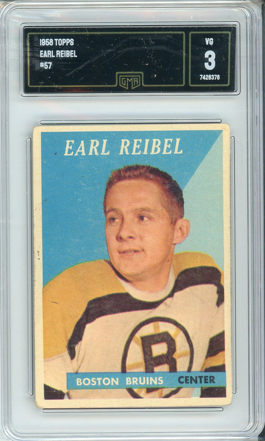 1958 Topps Earl Reibel #57 Graded Hockey Card GMA 3