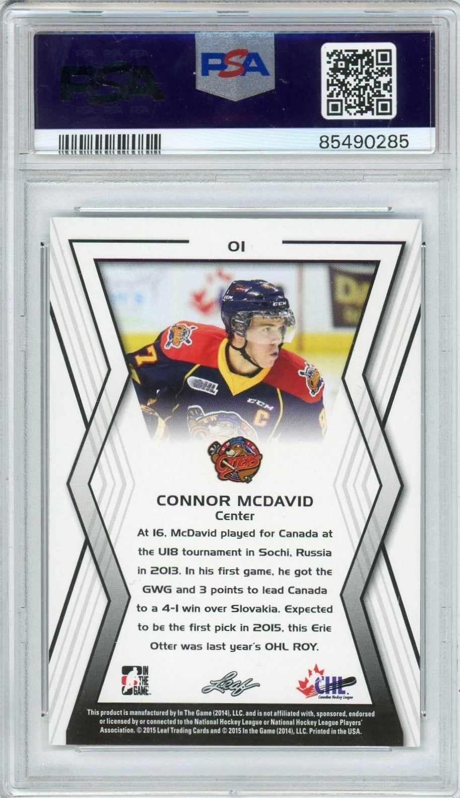 2014 In The Game CHL Draft Connor McDavid Graded Rookie Card #01 PSA 10