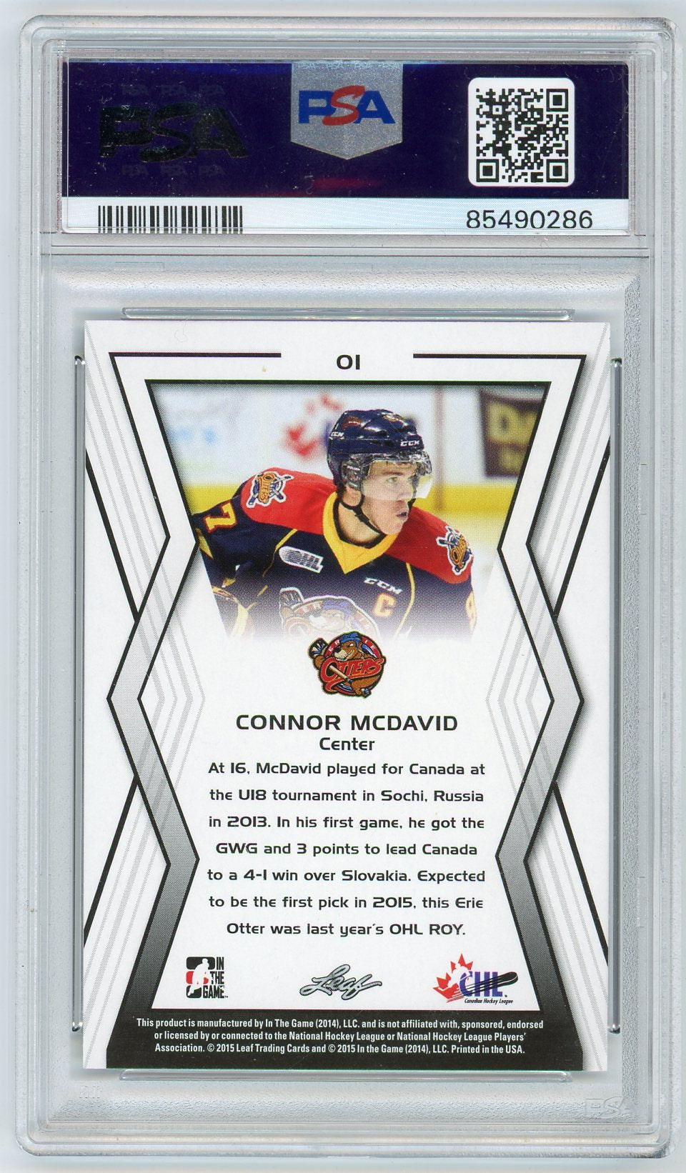 2014 In The Game CHL Draft Connor McDavid Graded Rookie Card #1 PSA 10