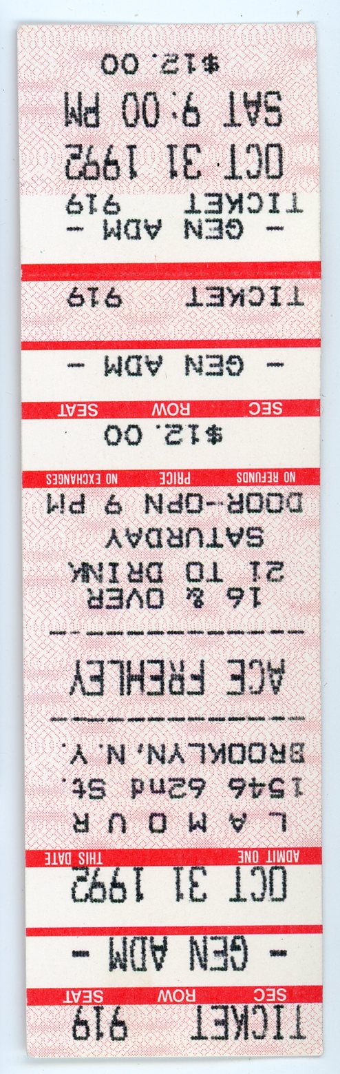 Ace Frehley Vintage Concert Ticket L'Amour (Brooklyn NY, 1992) KISS