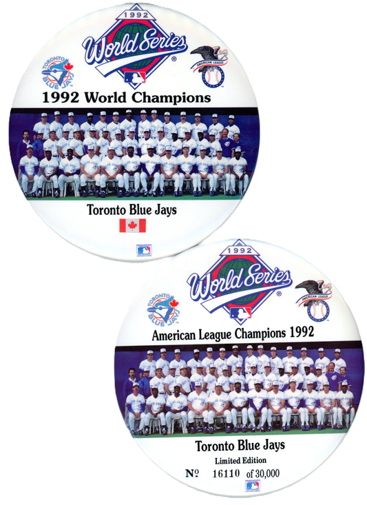 1992 MLB Blue Jays World Series & American League Champions Vintage Oversized Pin Button Set
