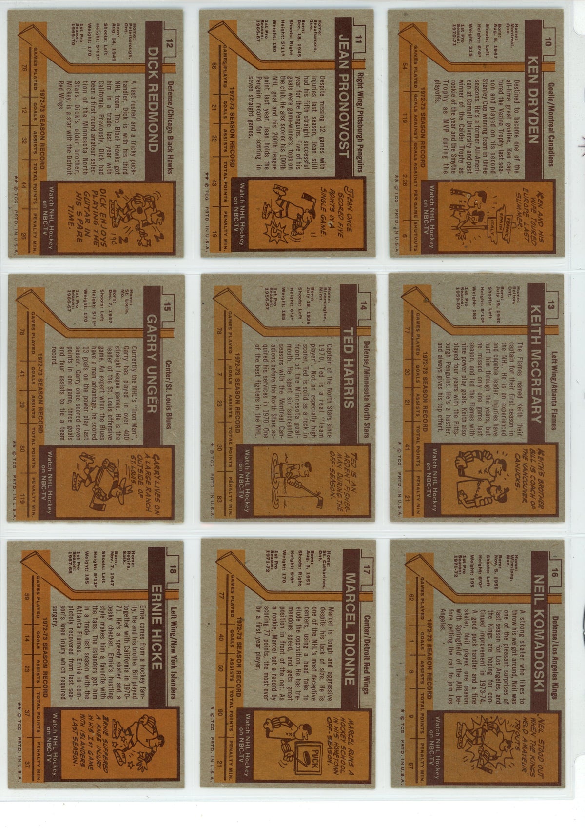 1973/74 Topps NHL Hockey Card Complete Set (198 Cards) Bobby Orr, Ken Dryden EX+ / NM