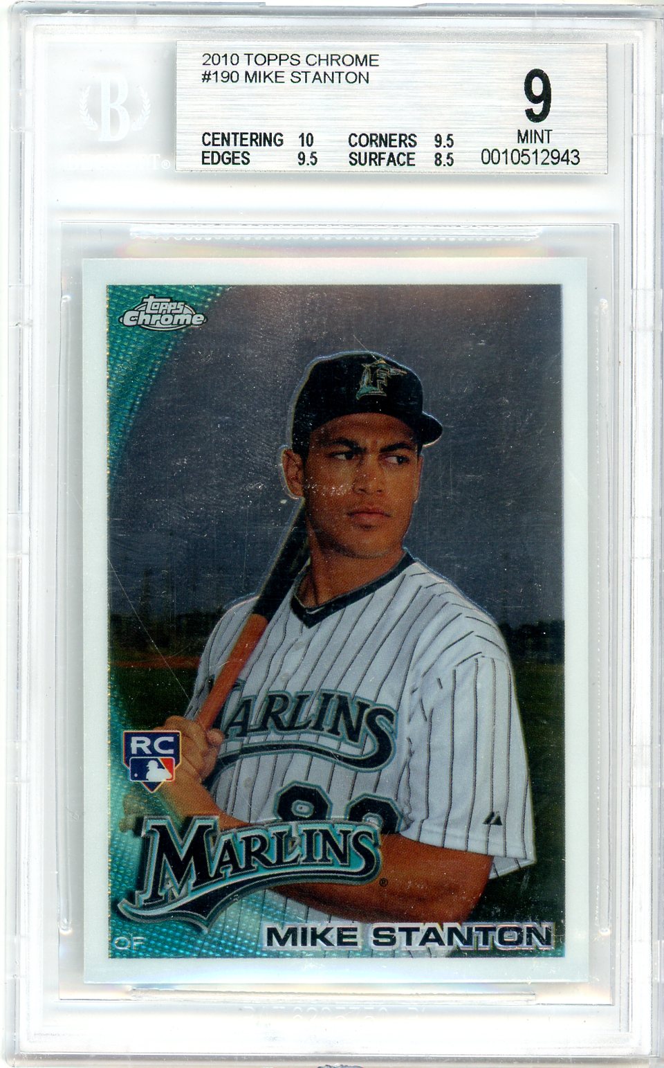 2010 Topps Chrome Mike Stanton Graded Rookie Card #190 BGS 9