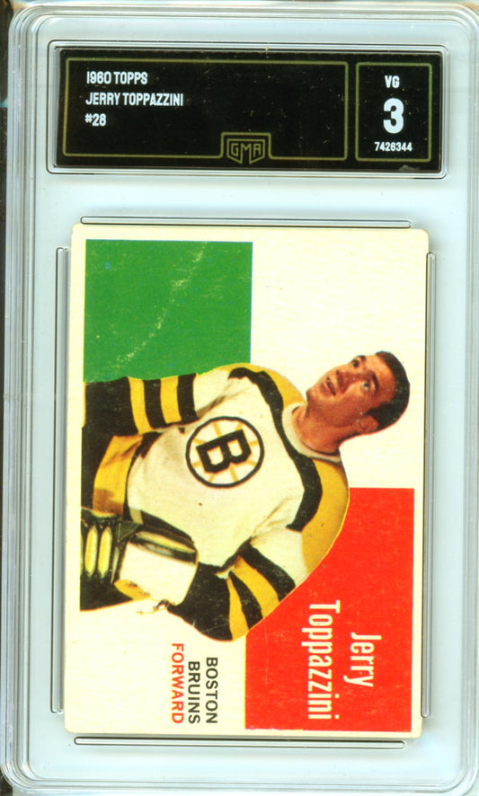 1960 Topps Jerry Toppazzini #28 Graded Hockey Card GMA 3
