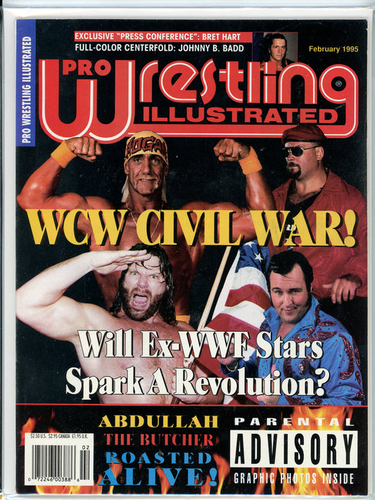 Pro Wrestling Illustrated Vintage Magazine (February, 1995) Hulk Hogan, Bret Hart