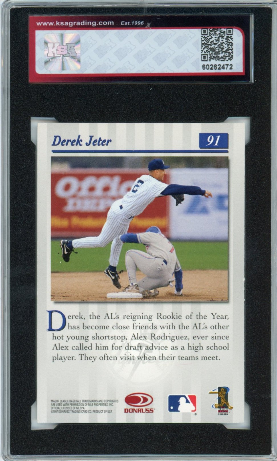 1997 Donruss Studio Derek Jeter Press Proof Silver Graded Baseball Card #91 KSA 8.5
