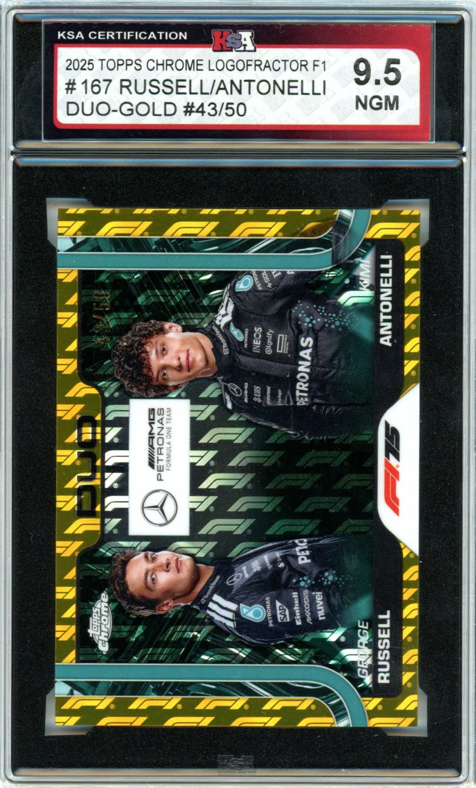 2025 Topps Chrome F1 Formula 1 Russell / Antonelli Duo-Gold #167 Graded Rookie Card /50 KSA 9.5