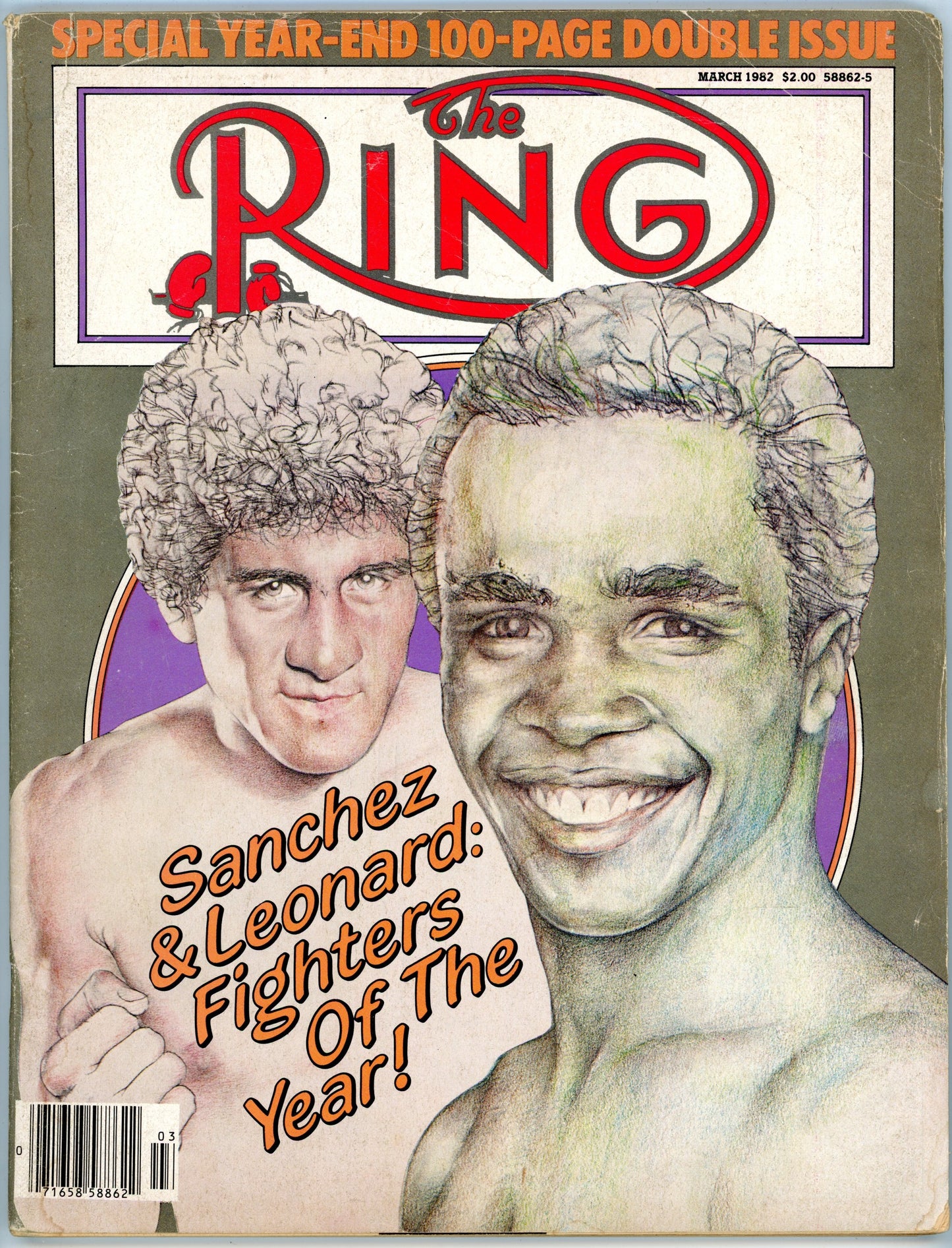 The Ring Vintage Boxing Magazine (March 1982) Salvador Sanchez Sugar Ray Leonard Illustration