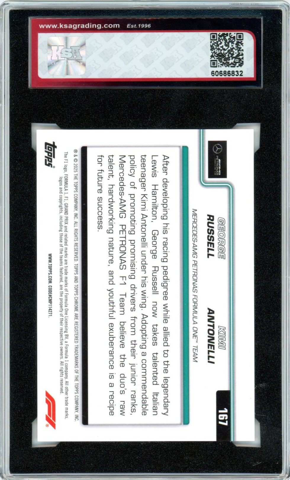 2025 Topps Chrome F1 Formula 1 Russell / Antonelli Duo-Gold #167 Graded Rookie Card /50 KSA 9.5