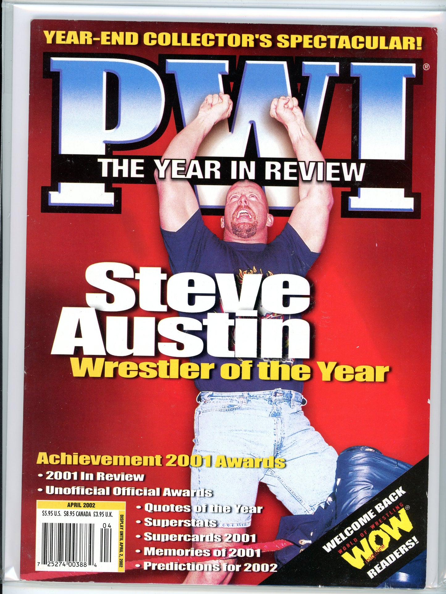 Pro Wrestling Illustrated Vintage Magazine (April, 2002) Steve Austin Wrestler of the Year