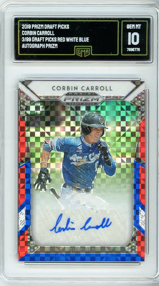 2019 Panini Prizm Draft Picks Corbin Carroll Autographed Graded Rookie Card /80 GMA 10