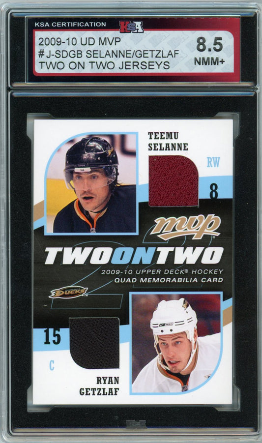 2009/10 UP MVP Selanne / Getzlaf Two on Two Jerseys Graded Jersey Card #J-SDBG KSA 8.5
