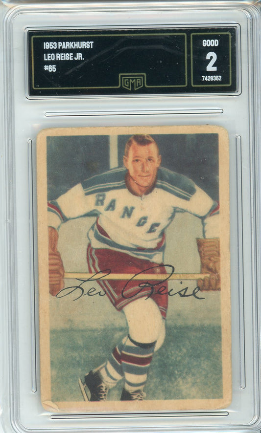 1953 Parkhurst Leo Reise Jr. #65 Graded Hockey Card GMA 2