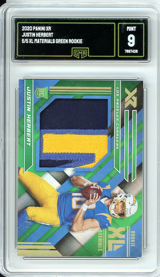 2020 Panini XR Justin Herbert Graded Rookie Patch Card XL Materials GMA 9 5/5