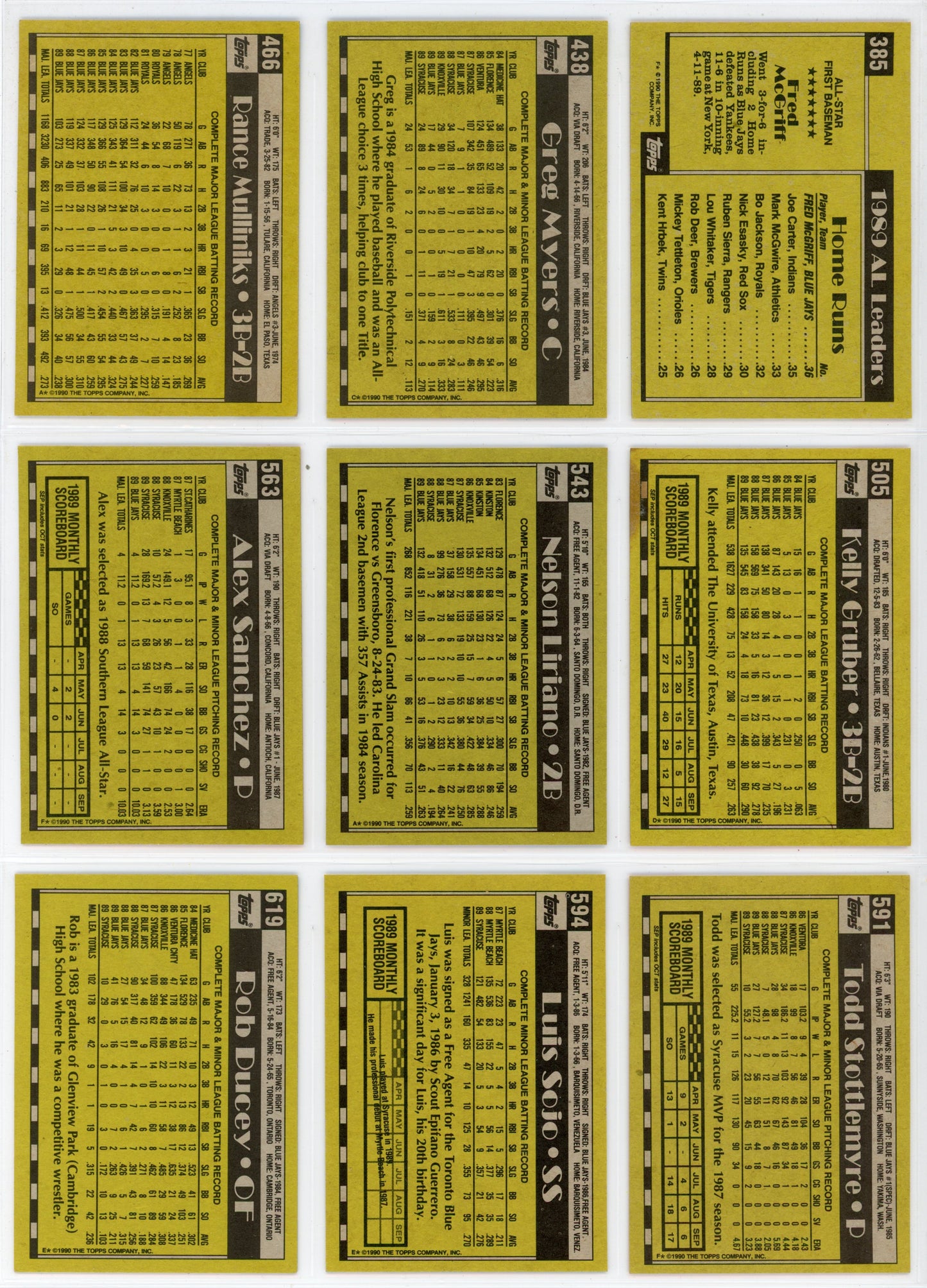 1990 Topps Vintage Toronto Blue Jays Team Set (33 Cards)