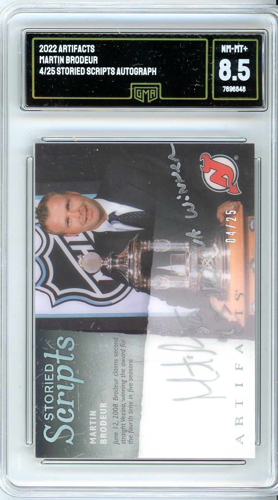 2022 Artifacts Martin Brodeur Graded Card Storied Scripts Autograph GMA 8.5 /25