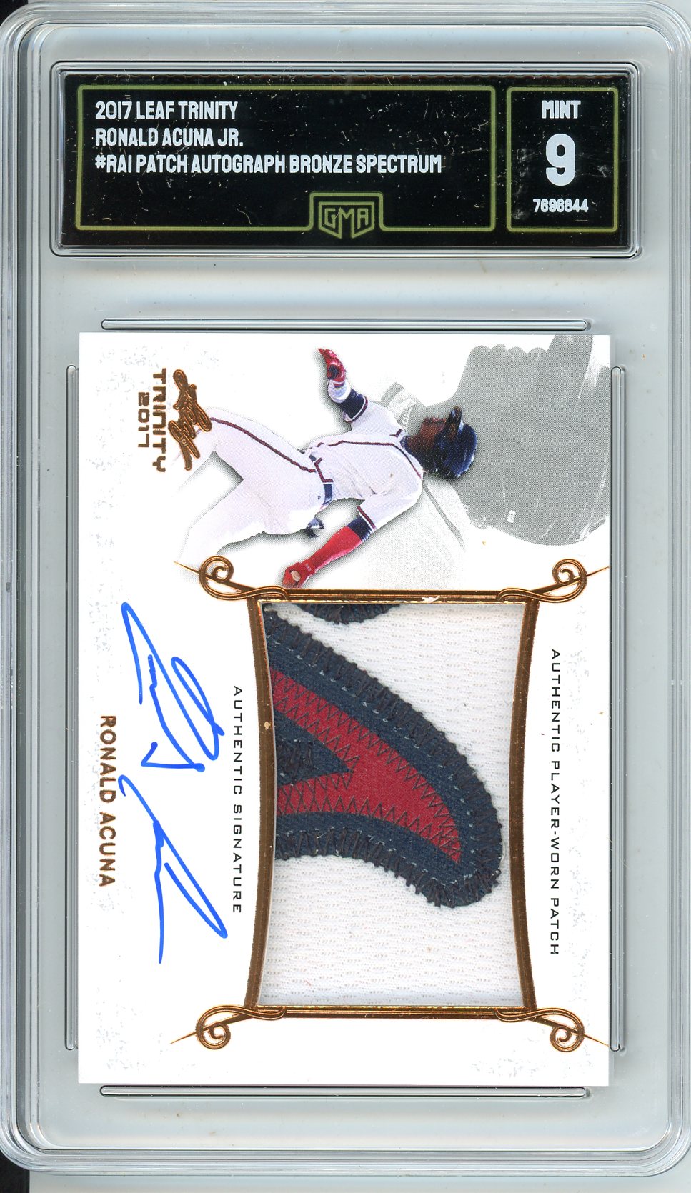 2017 Leaf Trinity Ronald Acuna Jr. Graded Card Rookie Patch Autograph RPA Bronze Spectrum GMA 9