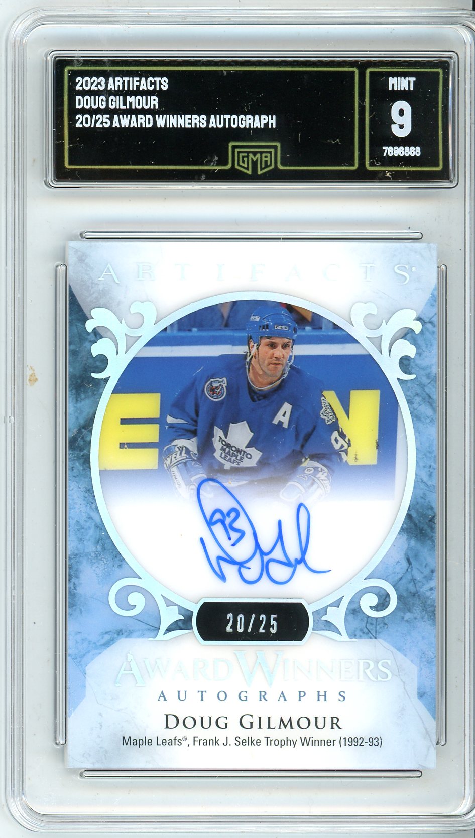 2023 Artifacts Doug Gilmour Graded Card Award Winners Autograph Toronto Maple Leafs Card GMA 9 /25