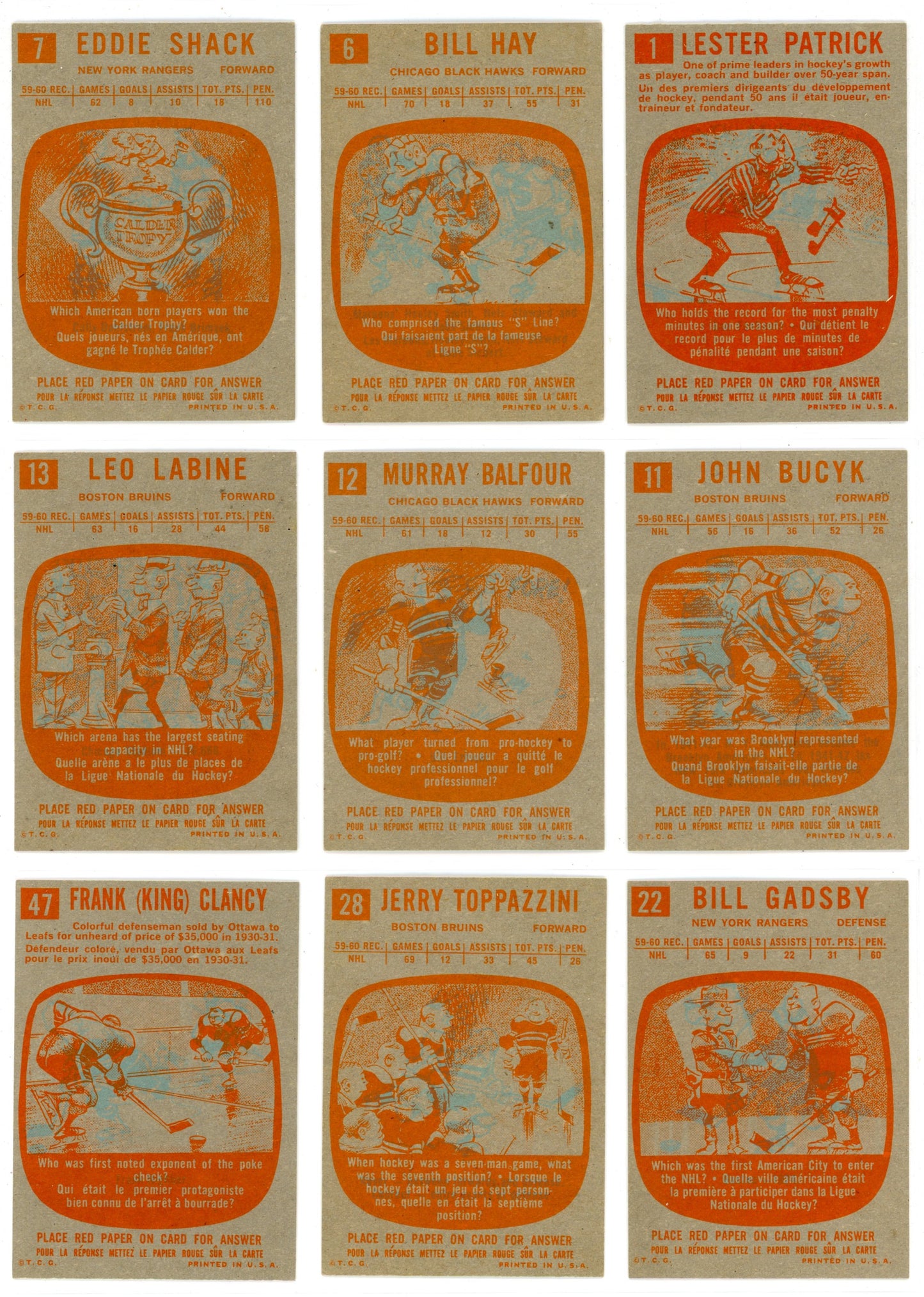 1960/61 Topps NHL Hockey High Grade Complete Set (66 Cards) PSA Cards Included